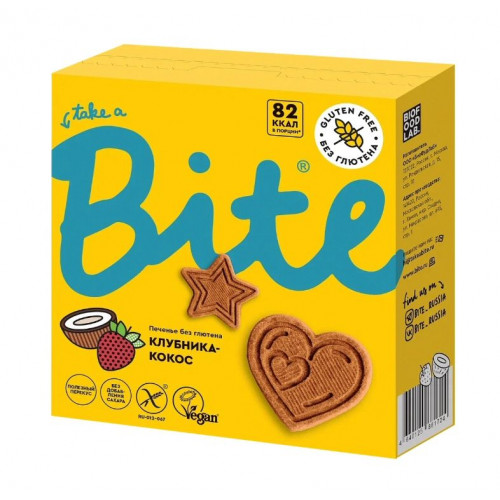Печенье Bite "Клубника-кокос" ш/б 115г Печенье Bite "Клубника-кокос" ш/б 115г