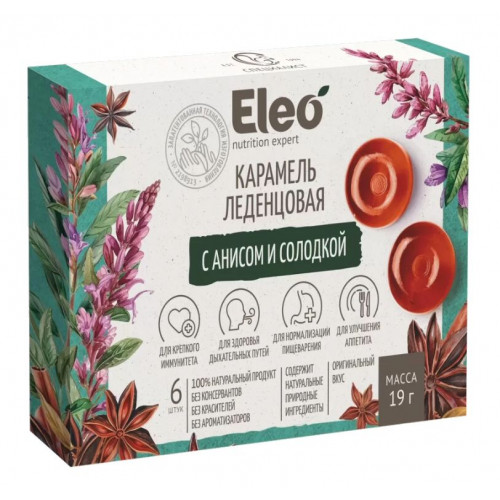 Леденцы карамель с анисом и солодкой (блистер) 19 г | Eleo Леденцы карамель с анисом и солодкой (блистер) 19 г | Eleo