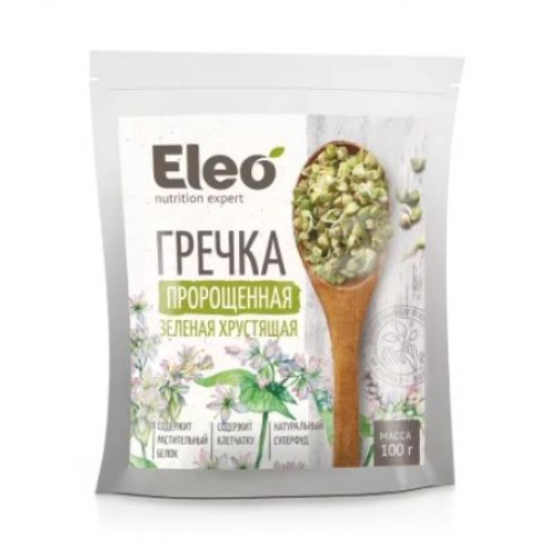 Гречка пророщенная зеленая хрустящая "Eleo" 100г Гречка пророщенная зеленая хрустящая "Eleo" 100г