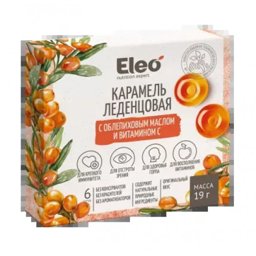 Леденцы карамель с облепиховым маслом и витамином С (блистер) 19 г | Eleo