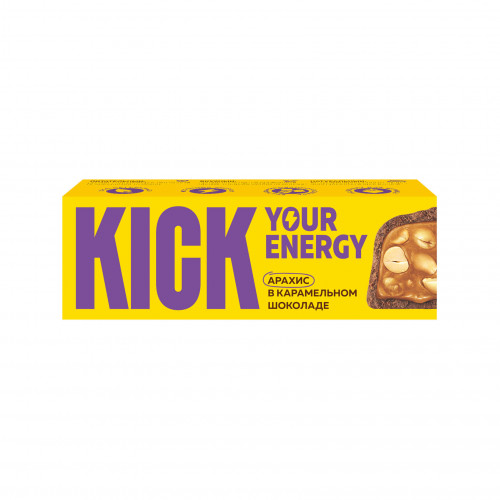 Батончик "KICK energy" арахисовый в карамельном шоколаде 45г Батончик "KICK energy" арахисовый в карамельном шоколаде 45г