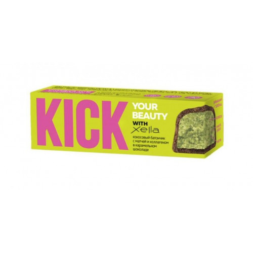 Батончик "KICK energy" кокос с матчей и коллагеном в карамельном шоколаде 45г Батончик "KICK energy" кокос с матчей и коллагеном в карамельном шоколаде 45г