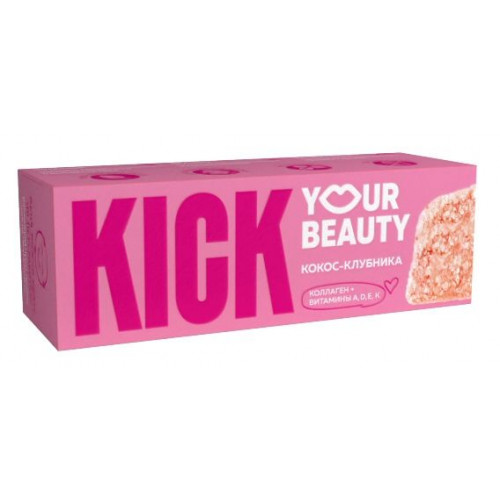 Батончик "KICK beauty" кокос-клубника, коллагени витамины без сахара 38г Батончик "KICK beauty" кокос-клубника, коллагени витамины без сахара 38г