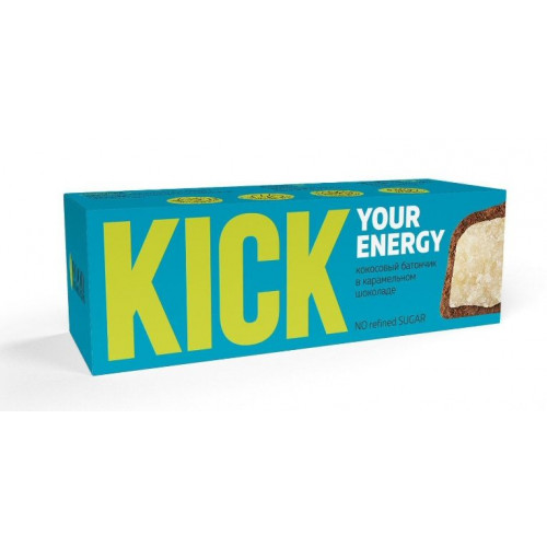 Батончик "KICK energy" кокос в карамельном шоколаде 45г Батончик "KICK energy" кокос в карамельном шоколаде 45г