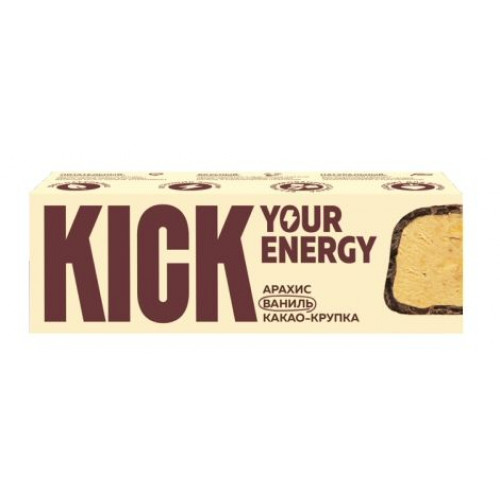 Батончик "KICK energy" арахисовый ванильный с какао-крупкой 45г Батончик "KICK energy" арахисовый ванильный с какао-крупкой 45г
