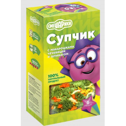 Супчик с макарошками, чечевицей и шпинатом 180г Супчик с макарошками, чечевицей и шпинатом 180г