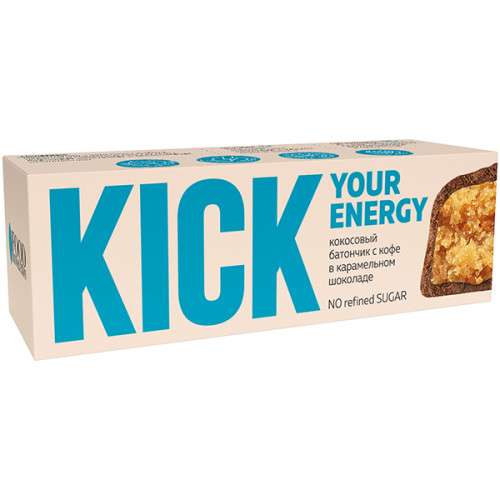 Кокосовый батончик с кофе в карамельном шоколаде KICK 45 г/10 шт Кокосовый батончик с кофе в карамельном шоколаде KICK 45 г/10 шт