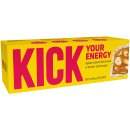 Арахисовый батончик в белом шоколаде KICK 45 г/10 шт Арахисовый батончик в белом шоколаде KICK 45 г/10 шт