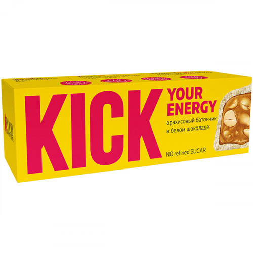 Арахисовый батончик в белом шоколаде KICK 45 г/10 шт