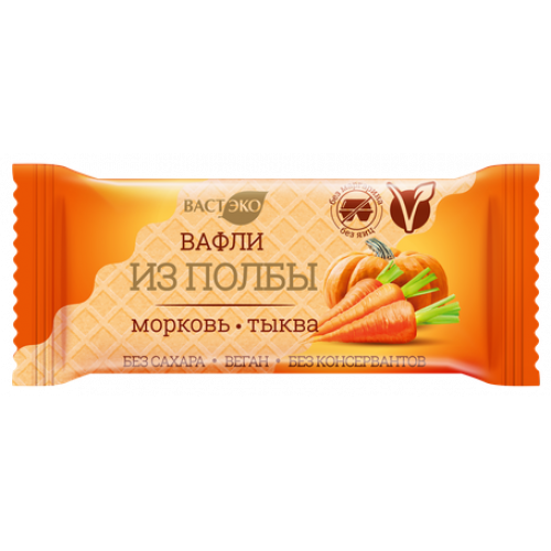 Вафли из полбы. Морковь-тыква., 30 гр., (шоубокс 10шт.) | Вастэко Вафли из полбы. Морковь-тыква., 30 гр., (шоубокс 10шт.) | Вастэко