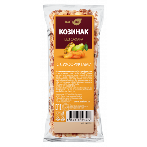 Батончики козинаки из полбы с сухофруктами, 30г | Вастэко